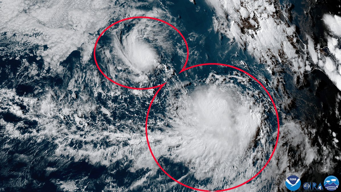 Satellite imagery of both Tropical Storms Georgette and Frank.