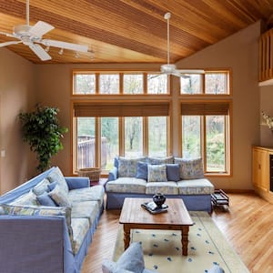 Hardwood floor and ceilings in living room