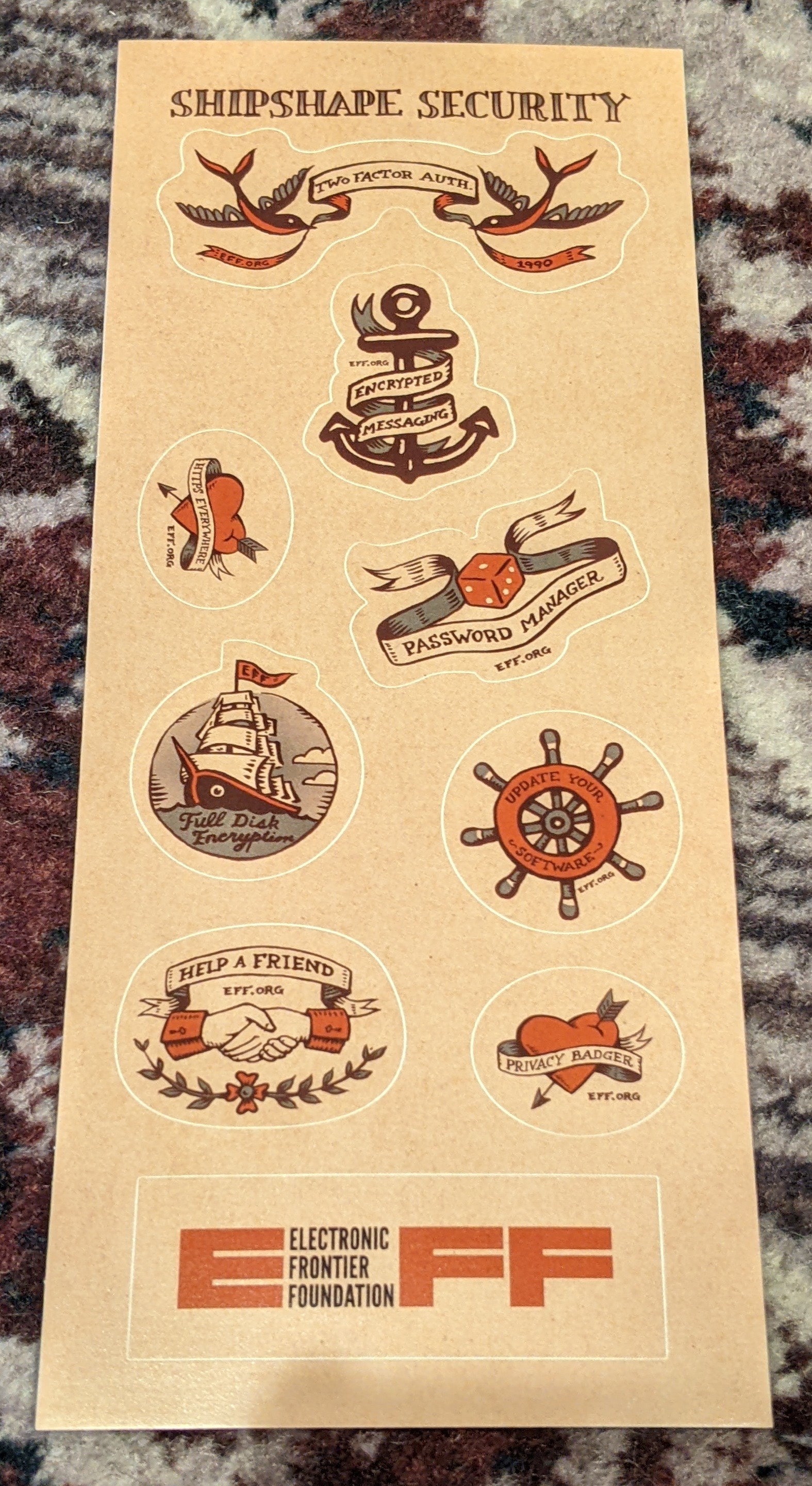 Old timey sailor-themed digital security stickers