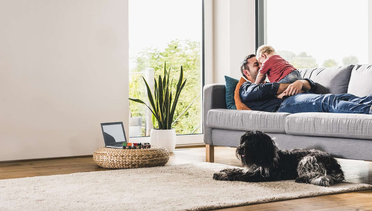 A family relaxing in the living room