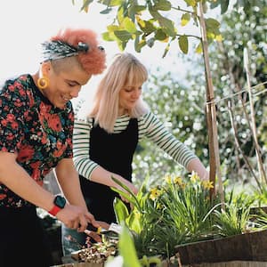 Two women gardening