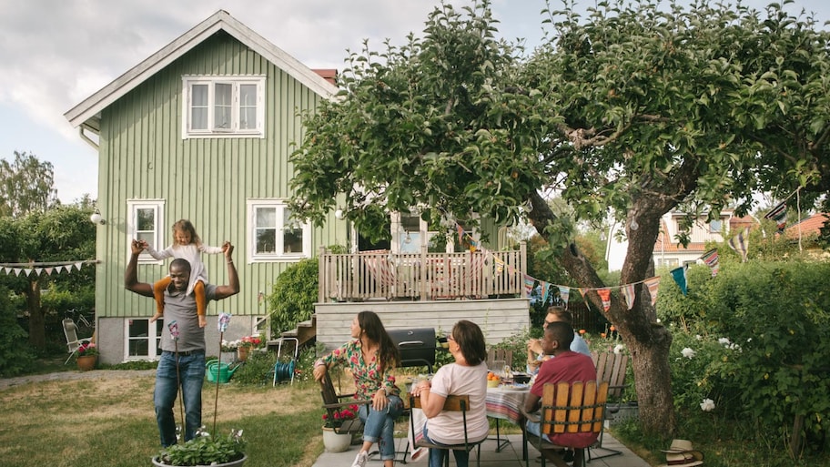 Family having a party in the backyard