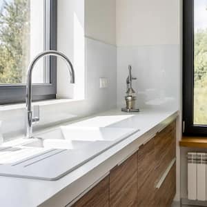 white kitchen sink and countertop