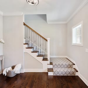 A house front entrance with partially carpeted stairs