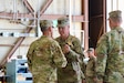 U.S. Soldiers with the 28th Expeditionary Combat Aviation Brigade, family and friends gather for a change of responsibility ceremony at Muir Army Airfield. During the ceremony, Command Sgt. Maj. Sean Livolsi passed the brigade’s senior enlisted leader responsibilities to Command Sgt. Maj. Jeff Huttle.