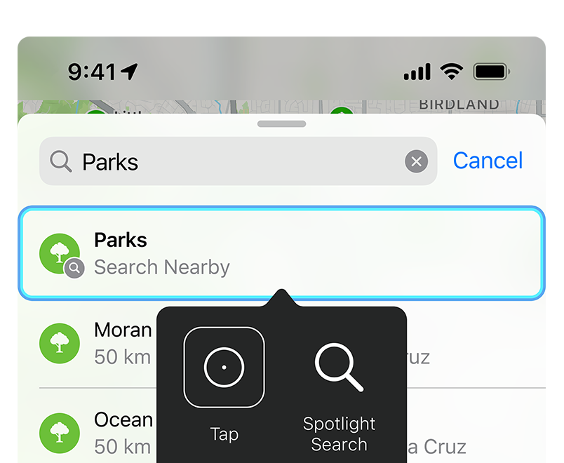 Search function in Maps shown with Switch Control panel