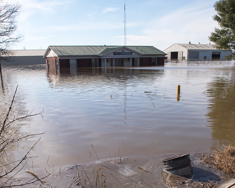 A building submerged after a flood