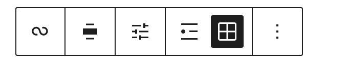 Image showing the various settings in the Query Loop block toolbar. 