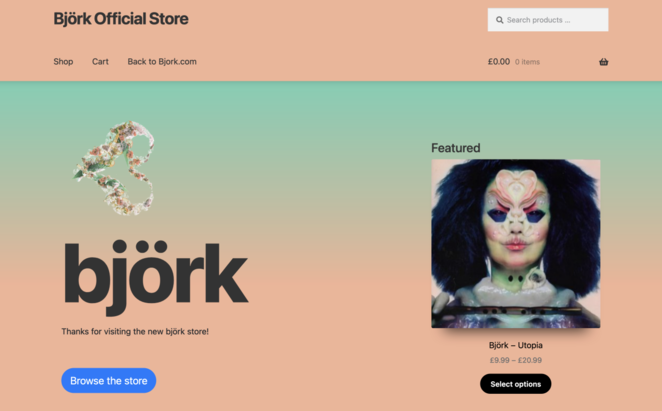 Screenshot: "Bjork" official store