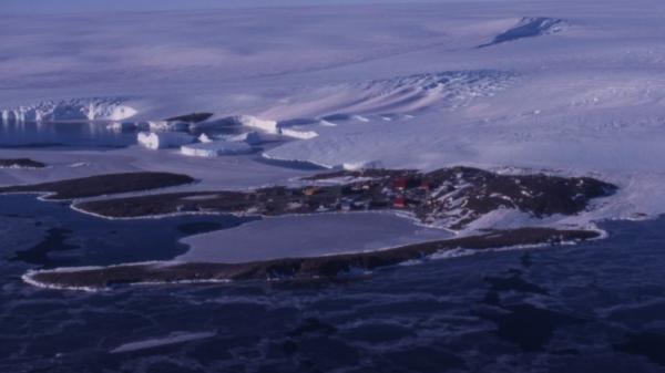 Mawson Station from the air, showing Horseshoe Harbour