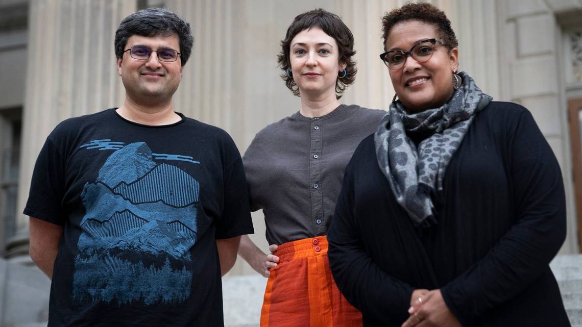 N.C.-based Wikipedia editors Gaurav Vaidya, Emily Jack and Danielle Colbert-Lewis pose for a portrait in Chapel Hill, N.C. on Thursday, Aug. 11, 2022.