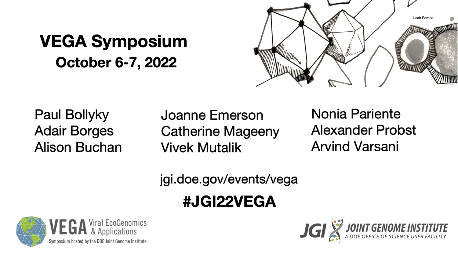 event information and confirmed speakers for the JGI VEGA Symposium in October 2022