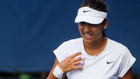 Emma Raducanu during practice at the US Open on Friday