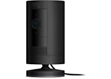 Ring Stick Up Cam Plug-In HD security camera with two-way talk, Works with Alexa - Black