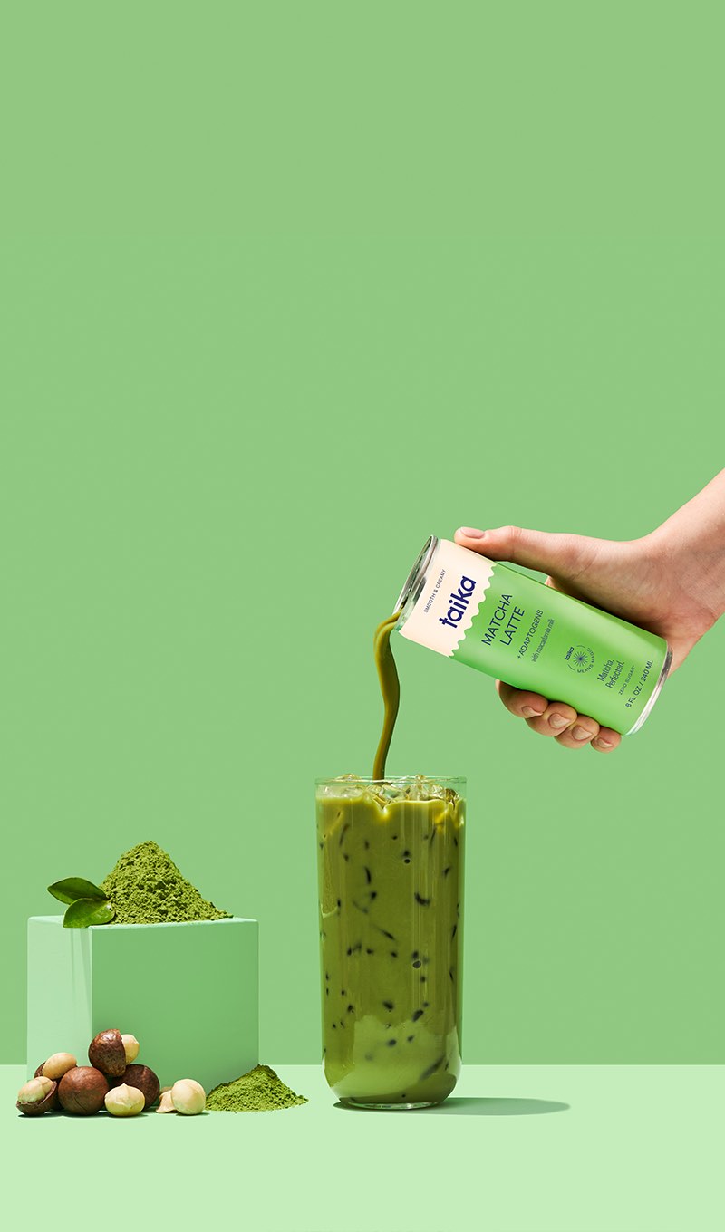 Taika matcha can and glass