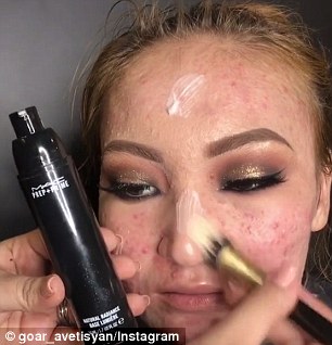 Simple things: Ms Avetisyan also used a MAC primer to give a natural radiance and help prepare the oily base