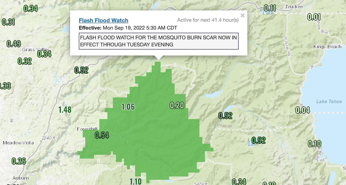 Precipitation, Mosquito Fire area