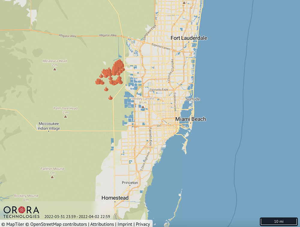 Wildfires in the Miami area, April 1-2, 2022