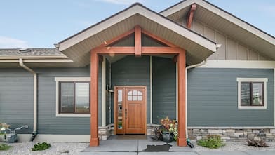 Blue and brown exterior of a house