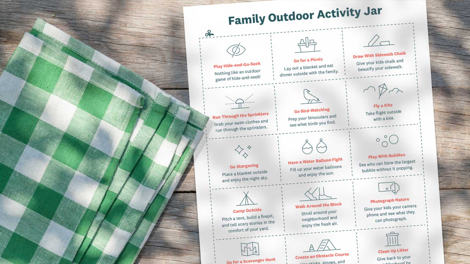 outdoor activity printable on table