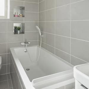 Bathroom with gray tile and white grout