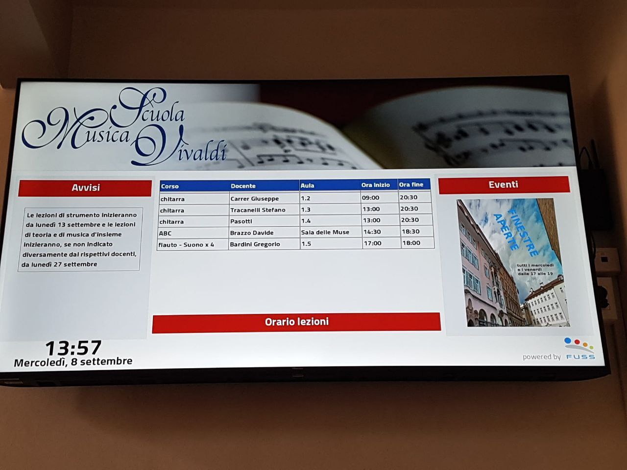 Digital signage alla Scuola di Musica 'Vivaldi' di Bolzano