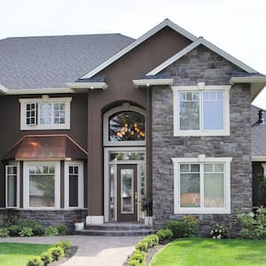 The front of a stone house