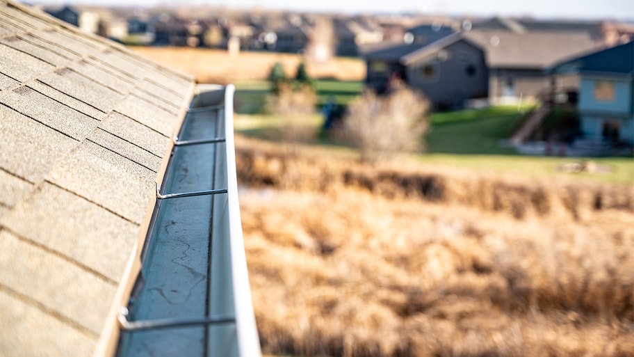 Close of of gutters on the top of a hous