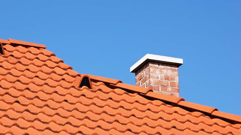  Detail of red tiled roof with chimney