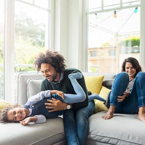 Family plays sunroom