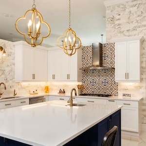 A remodelled luxurious kitchen with white cabinets