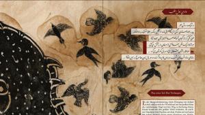 Illustration from Fariduddin Attar's "Vogelgespraeche" published by Edition Orient 2022 (source: Edition Orient)