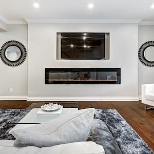 white and grey furnished basement 