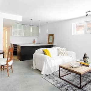 A bright white open plan basement