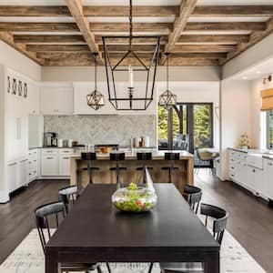 Kitchen and dining room in new luxury home