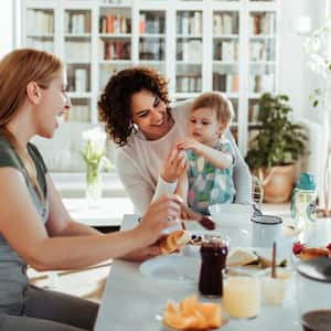 A family having breakfast together