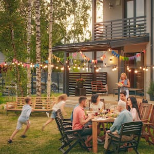 Family spending time together in backyard