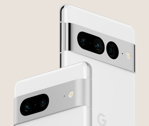 Angled close-ups of Pixel 7 and Pixel 7 Pro