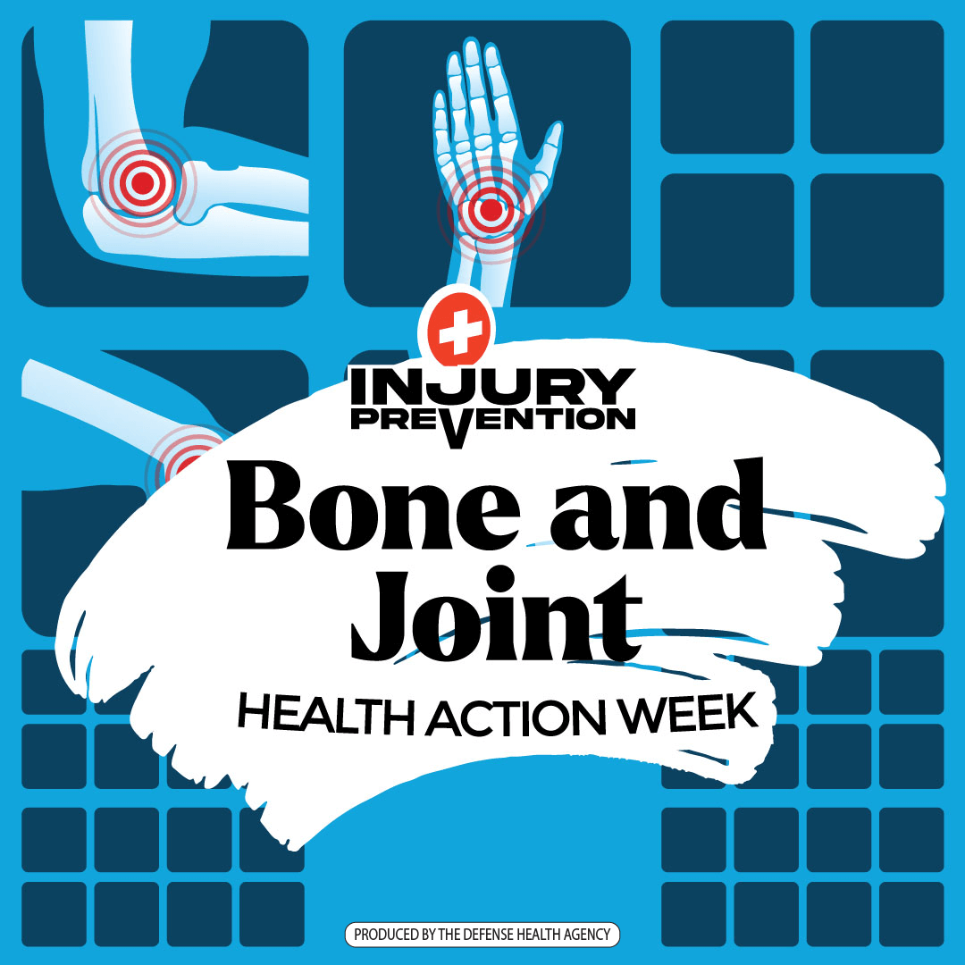 Illustrations of bone joints. Words on image say: Injury Prevention; Bone and Joint Health Action Week.