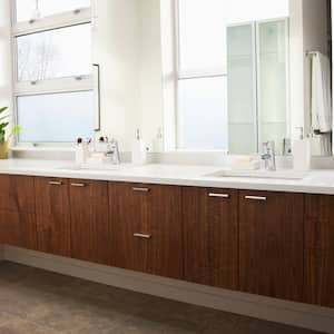 Bathroom interior with wooden cabinets