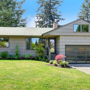 Gray siding rambler house exterior