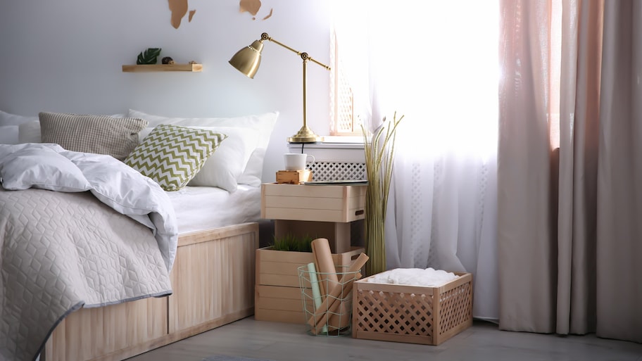 An eco style bedroom with under bed storage