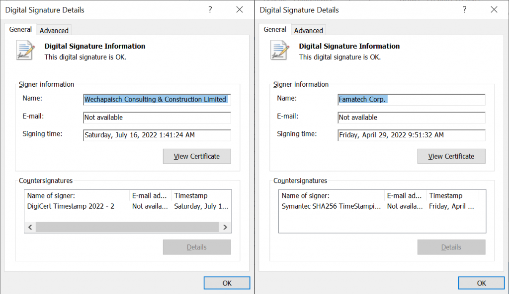 The legitimate vs malicious signed binary