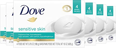 Dove Beauty Bar More Moisturizing Than Bar Soap for Softer Skin, Fragrance Free, Hypoallergenic Sensitive Skin With...