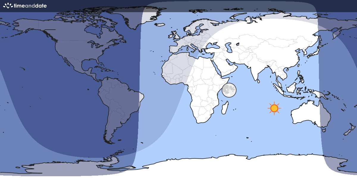 Map showing which part of the Earth the Moon is currently above the horizon at.