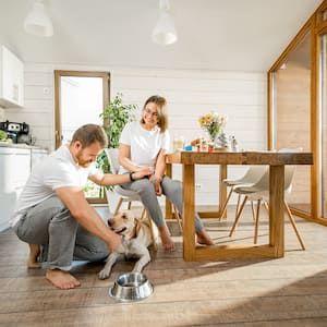 Family in kitchen with hardwood floor