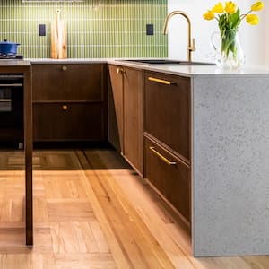 Concrete kitchen countertops with green tile