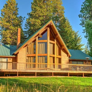 Luxury cedar cabin home with large deck