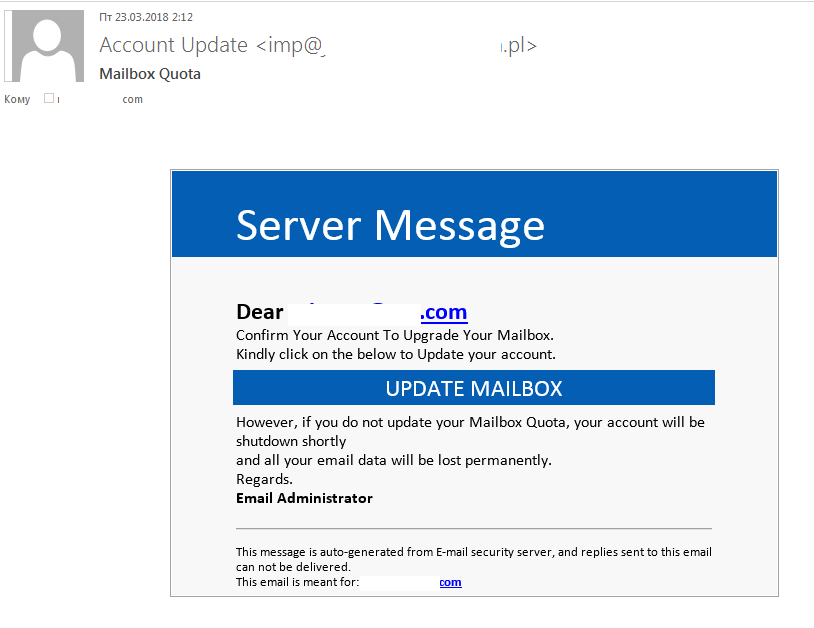 Example of a phishing letter with a phishing link