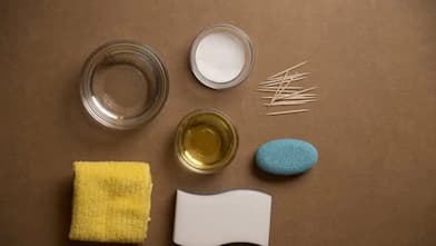 vinegar, baking soda, toothpicks, water and sponges 